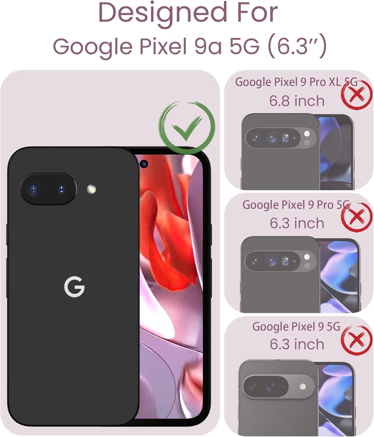 Google Pixel 9A Case + Tempered Glass Screen Protector, Slim Soft TPU & Hard PC
