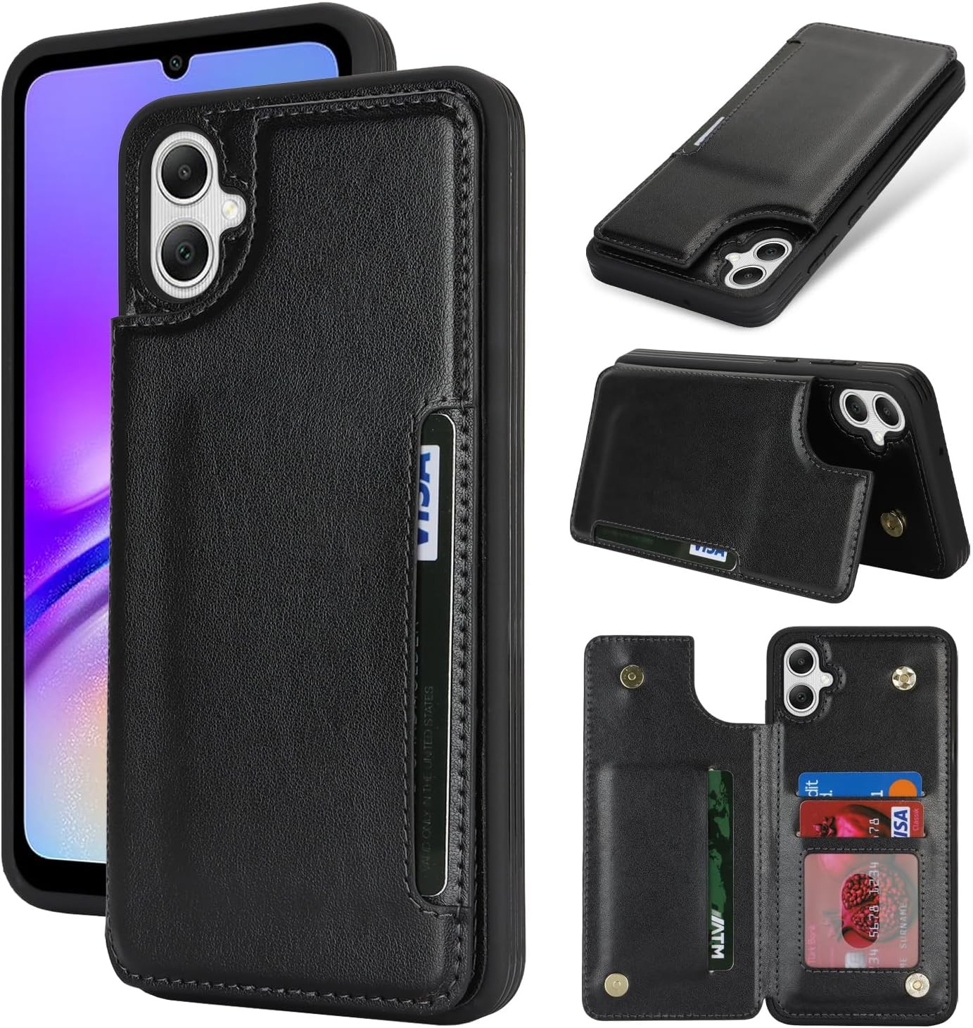 Samsung Galaxy A05 Case with Card Holder, A05 Wallet Case for Women Men (Black)
