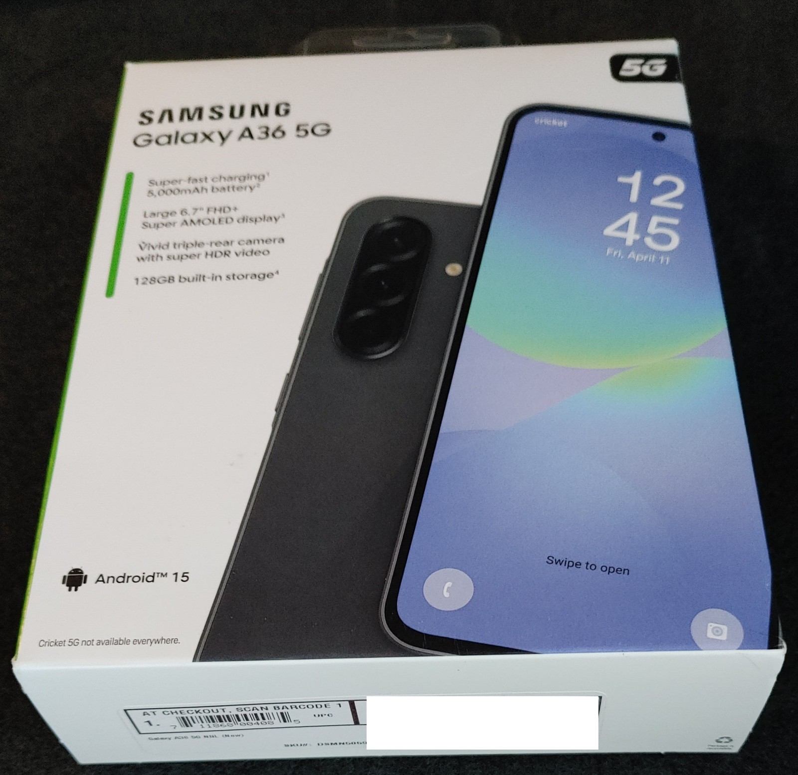 Samsung Galaxy A36 5G Cricket Wireless 6.7” AMOLED 126GB CW cell smartphone New