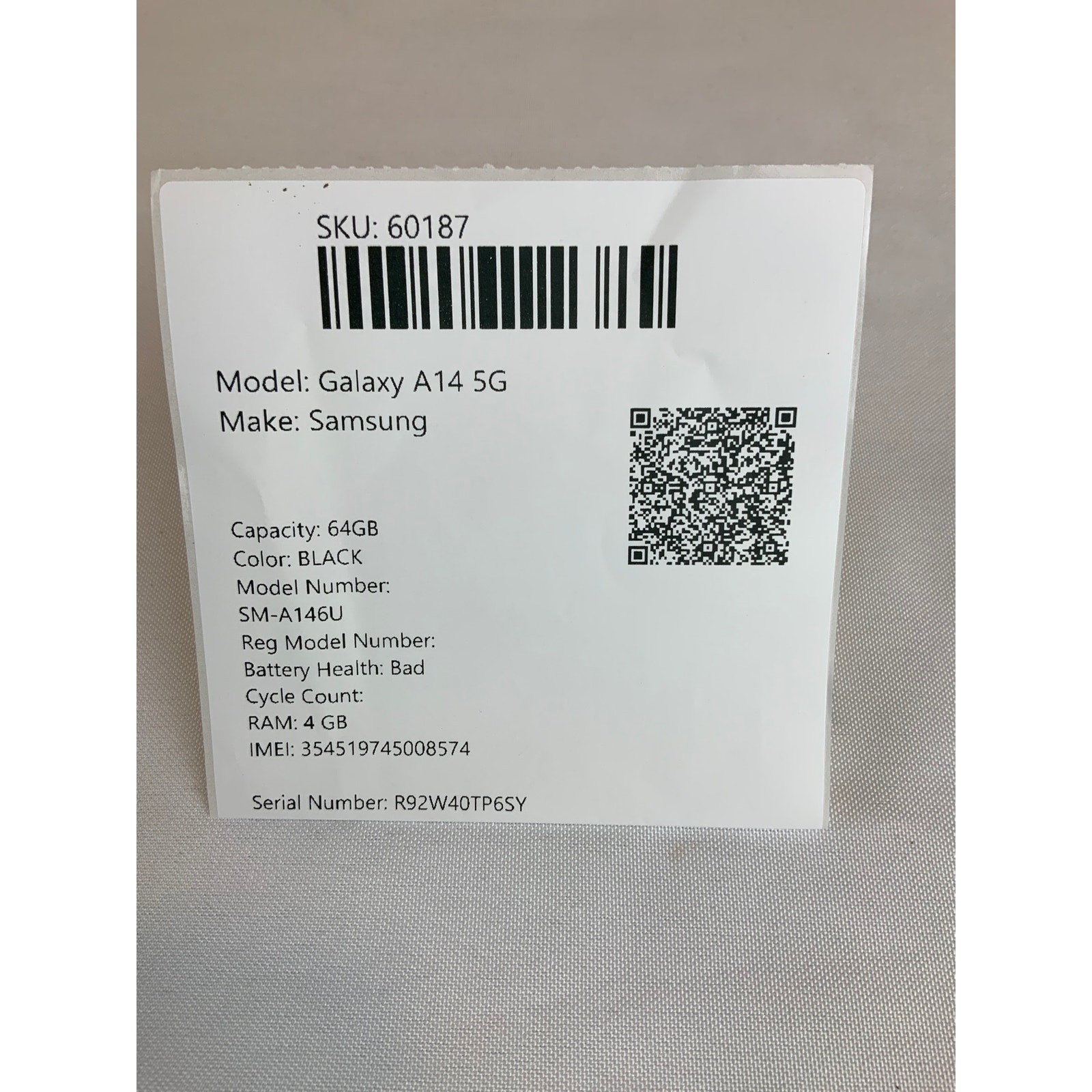 Samsung Galaxy A14 5G, SM-S146U, 64GB, Black