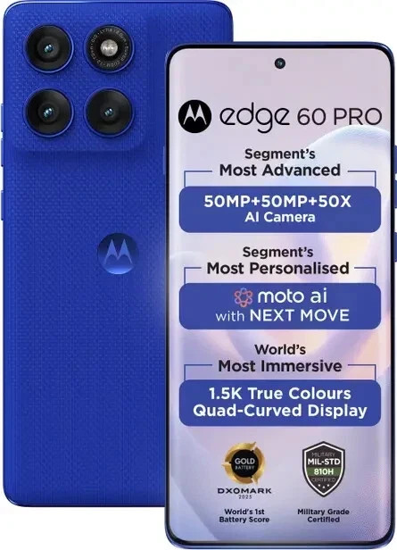 MOTOROLA Moto Edge 60 Pro 5G-Factory Unlocked Dual SIM-8GB 256GB-Dazzling Blue