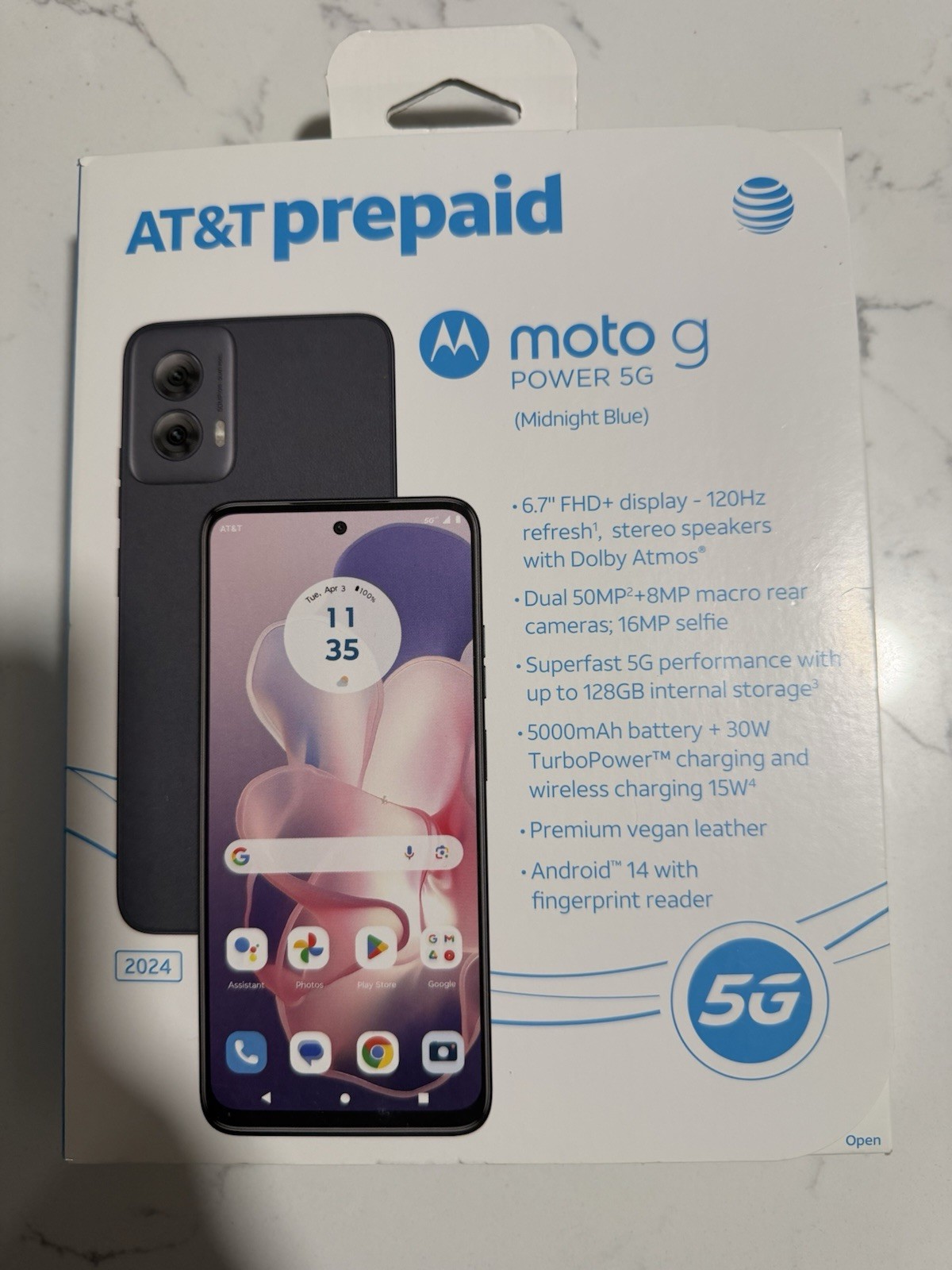 Motorola Moto G Power 5G 2024 6.7 128GB 8GB RAM AT&T Prepaid Smartphone 50MP GSM