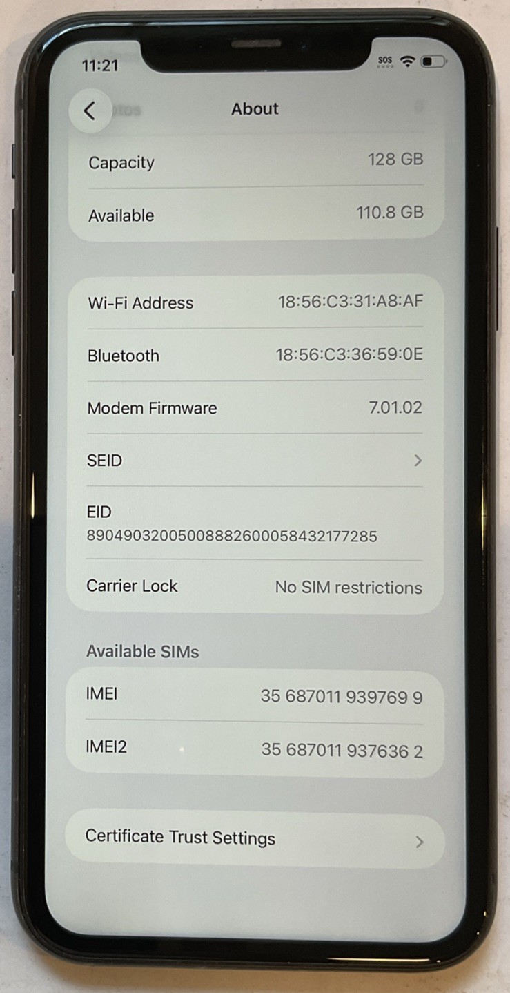 TESTED USED BLACK GSM UNLOCKED iPhone 11, 128GB A2111 MHCA3LL/A WITH 82% BATTERY