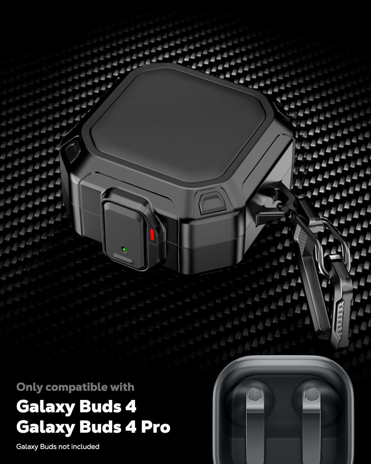 Lock Case for Samsung Galaxy Buds 4 Pro Case/Galaxy Buds 4 Case (2026), Black