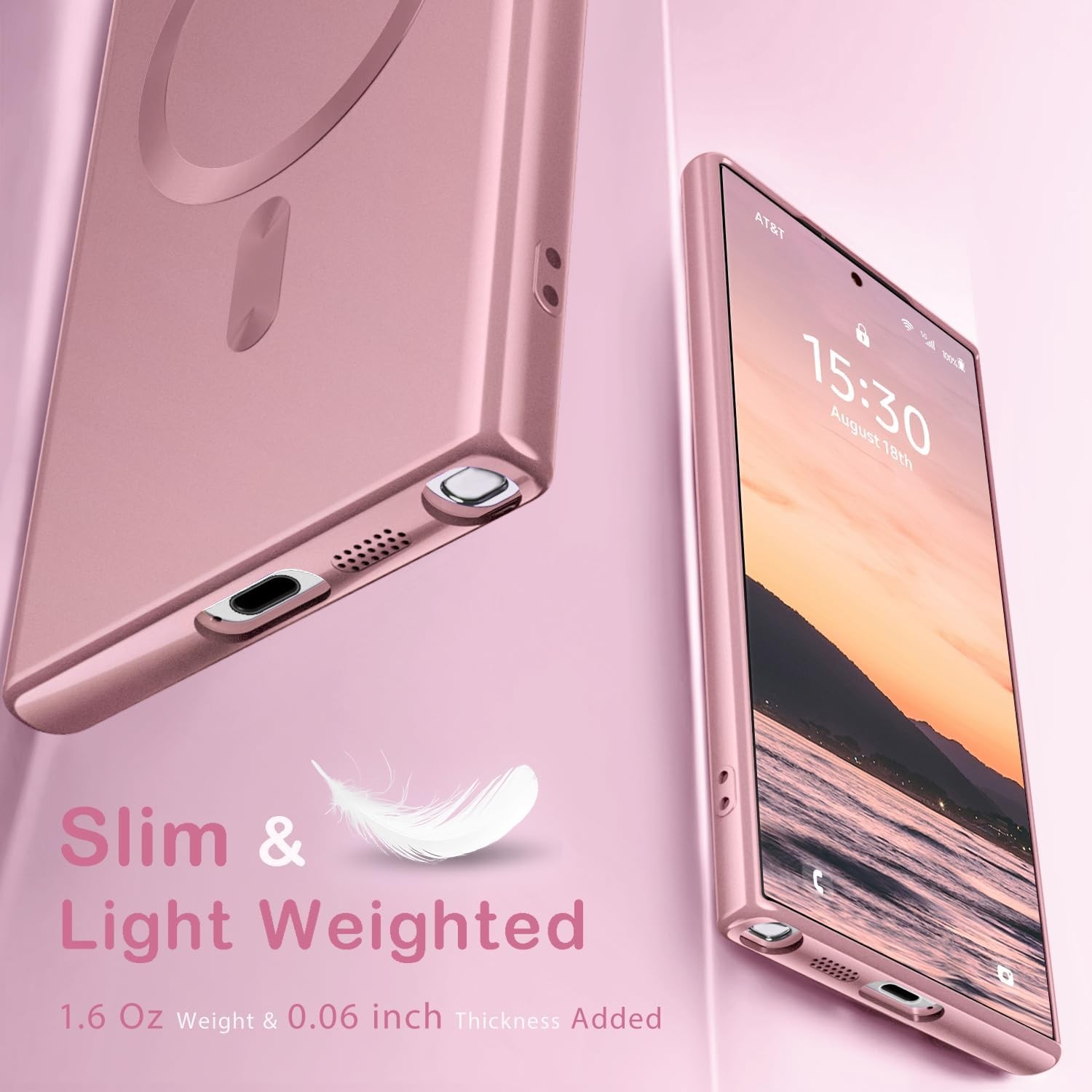 Camera Lens Protector & Magnetic Case for Samsung Galaxy S23 Ultra Matte Pink