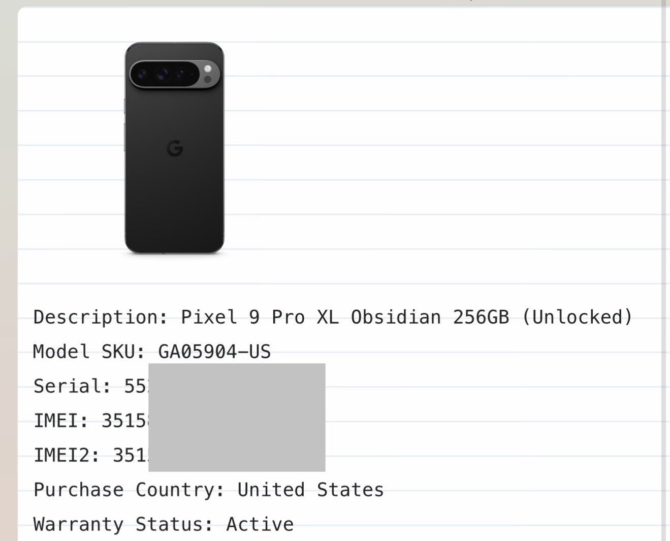 Google Pixel 9 Pro XL Factory Unlocked BLACK 256GB **READ**