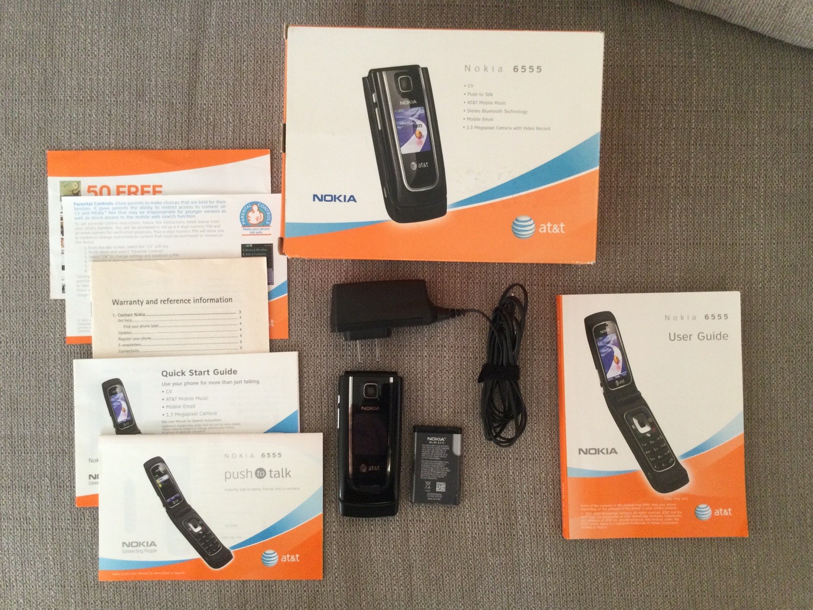 Nokia 6555b AT&T Cellular Flip Phone RM-289 Push-To-Talk 1.3MP Camera Complete