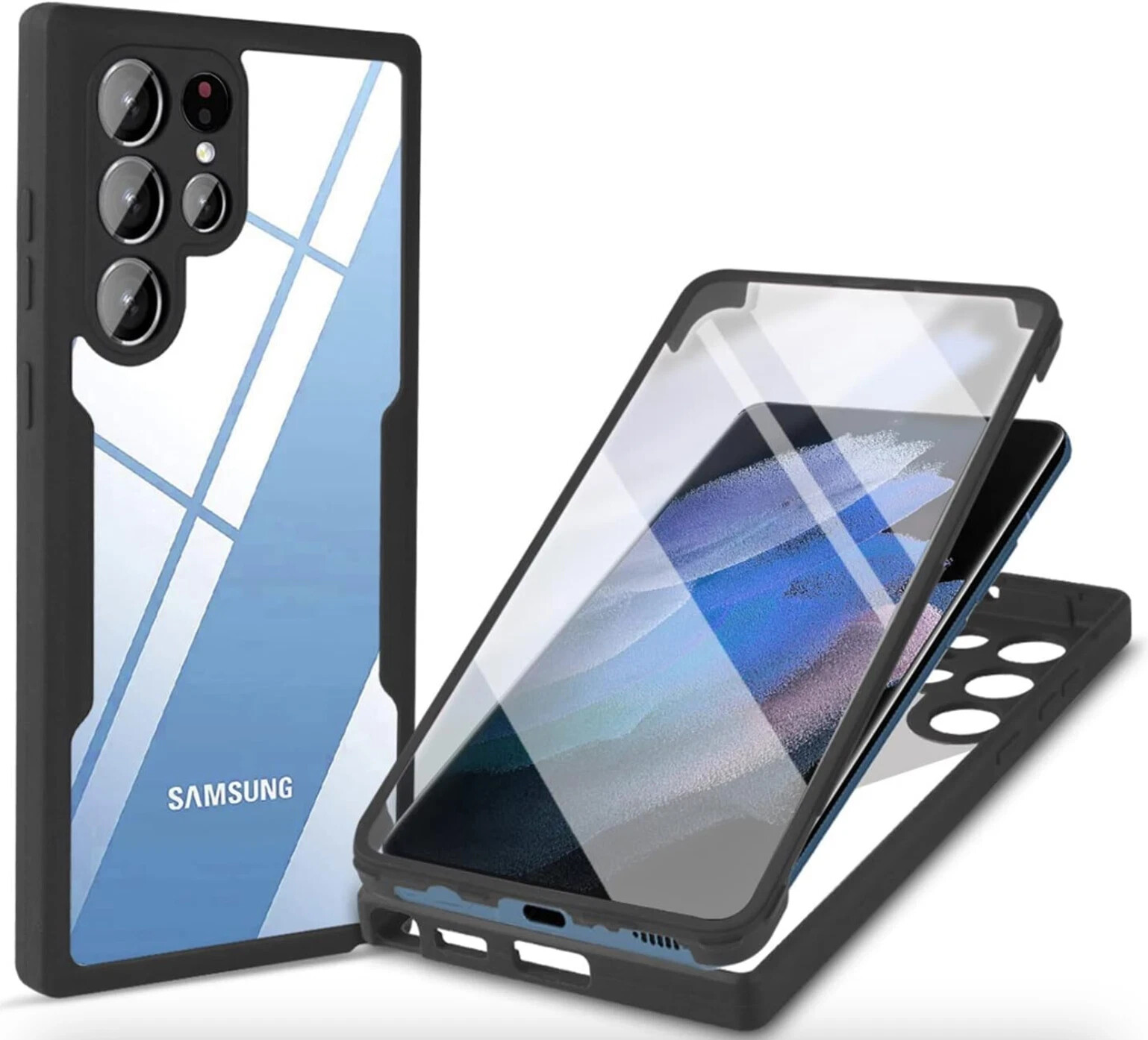 Samsung Galaxy S22 Ultra Case Clear Hard Back Shockproof Protective Cover Black