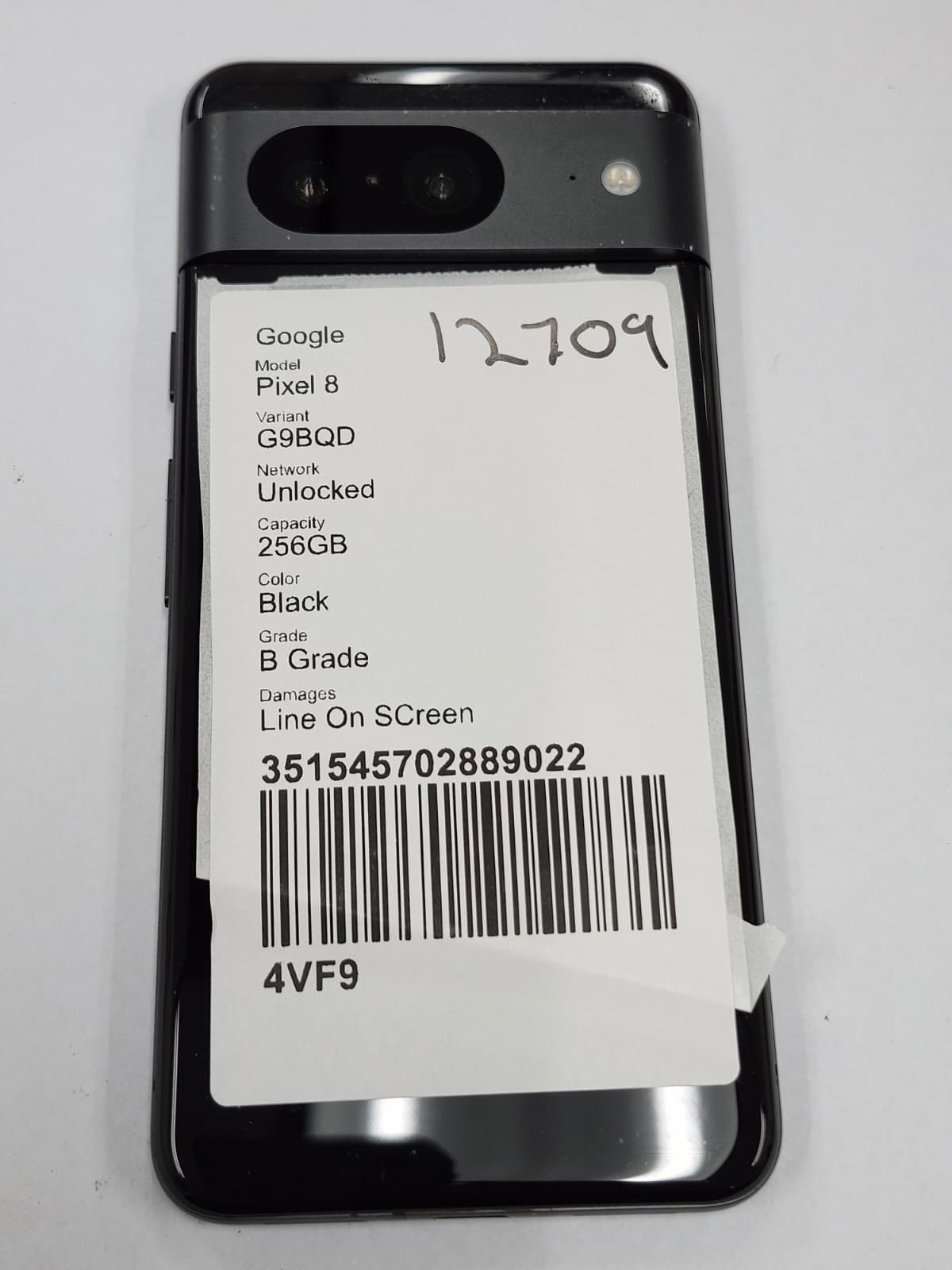 DEFECTIVE – Google Pixel 8 – 256GB – Black – Unlocked – G9BQD – 12709
