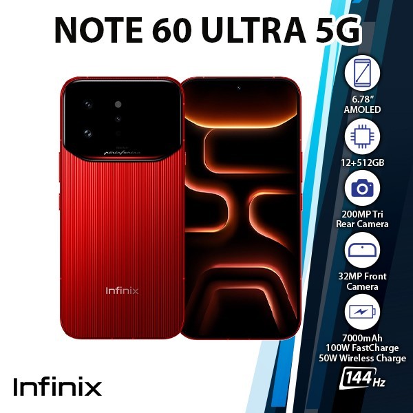 Infinix Note 60 Ultra Android Cell Phone (RED/12GB+512GB/Dual SIM/Unlocked)