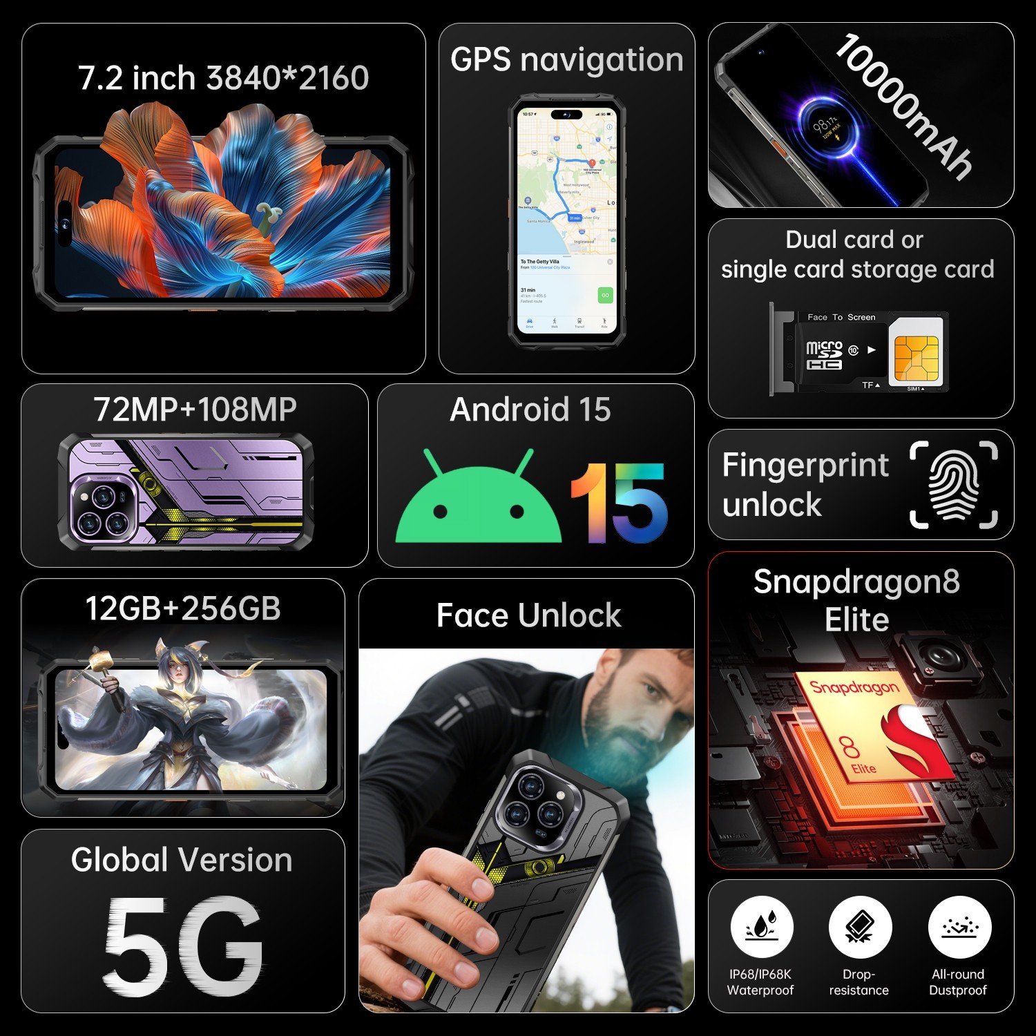 Rugged Phone R16 Pro MAX 256G 5G Unlocked Cell Phone Smartphone 10000mAh