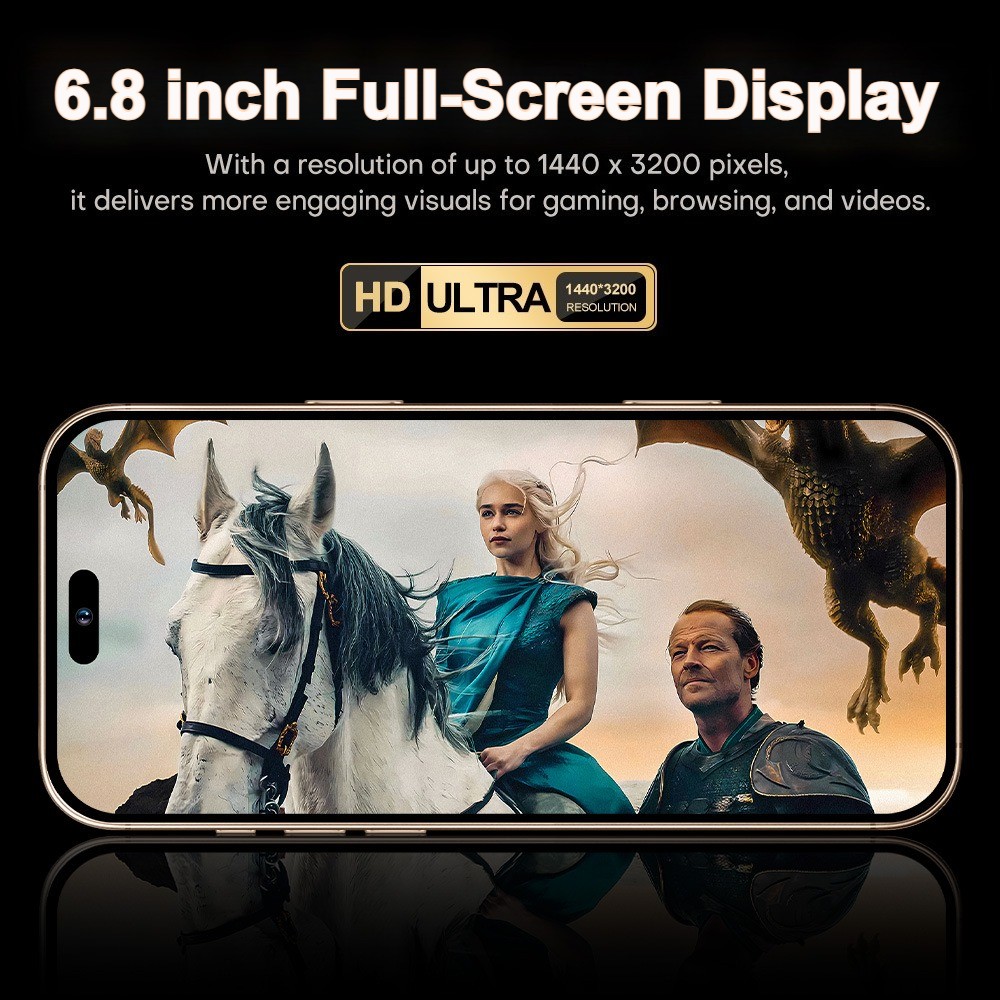 i16 Pro max Smartphone Factory Unlocked 6.8″ HD Android 8000mAh 8+512GB Dual SIM