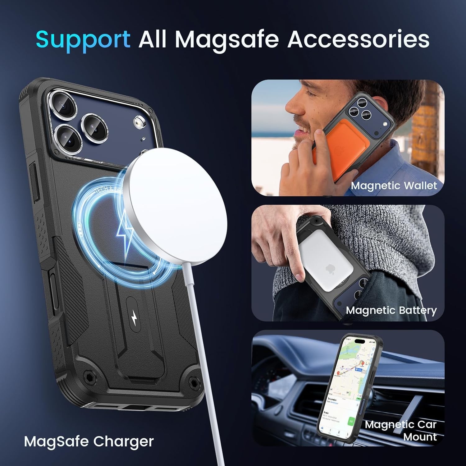 3 in 1 for iPhone 17 Pro Max Case, Invisible Kickstand, HD Screen Protector, Cam