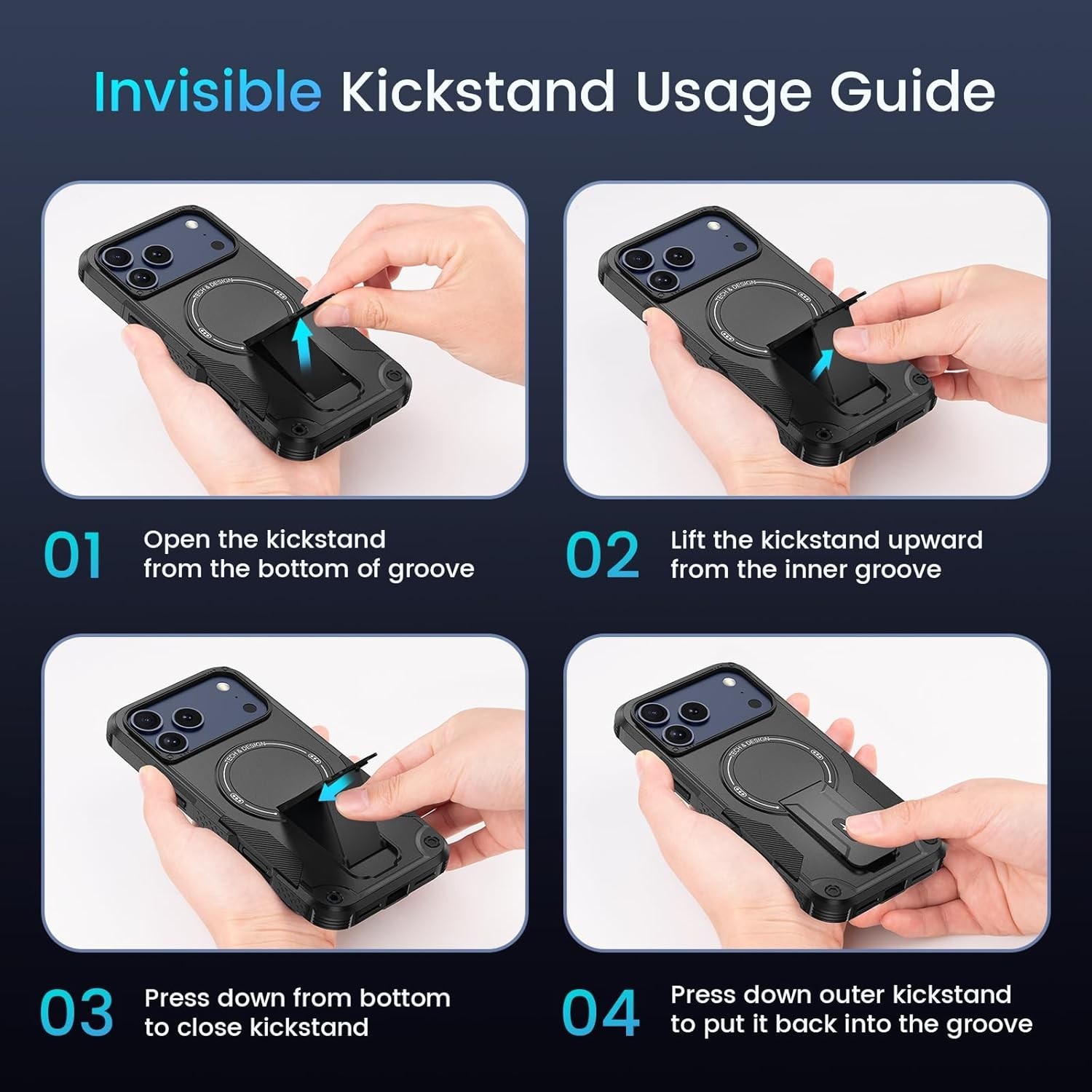 3 in 1 for iPhone 17 Pro Max Case, Invisible Kickstand, HD Screen Protector, Cam