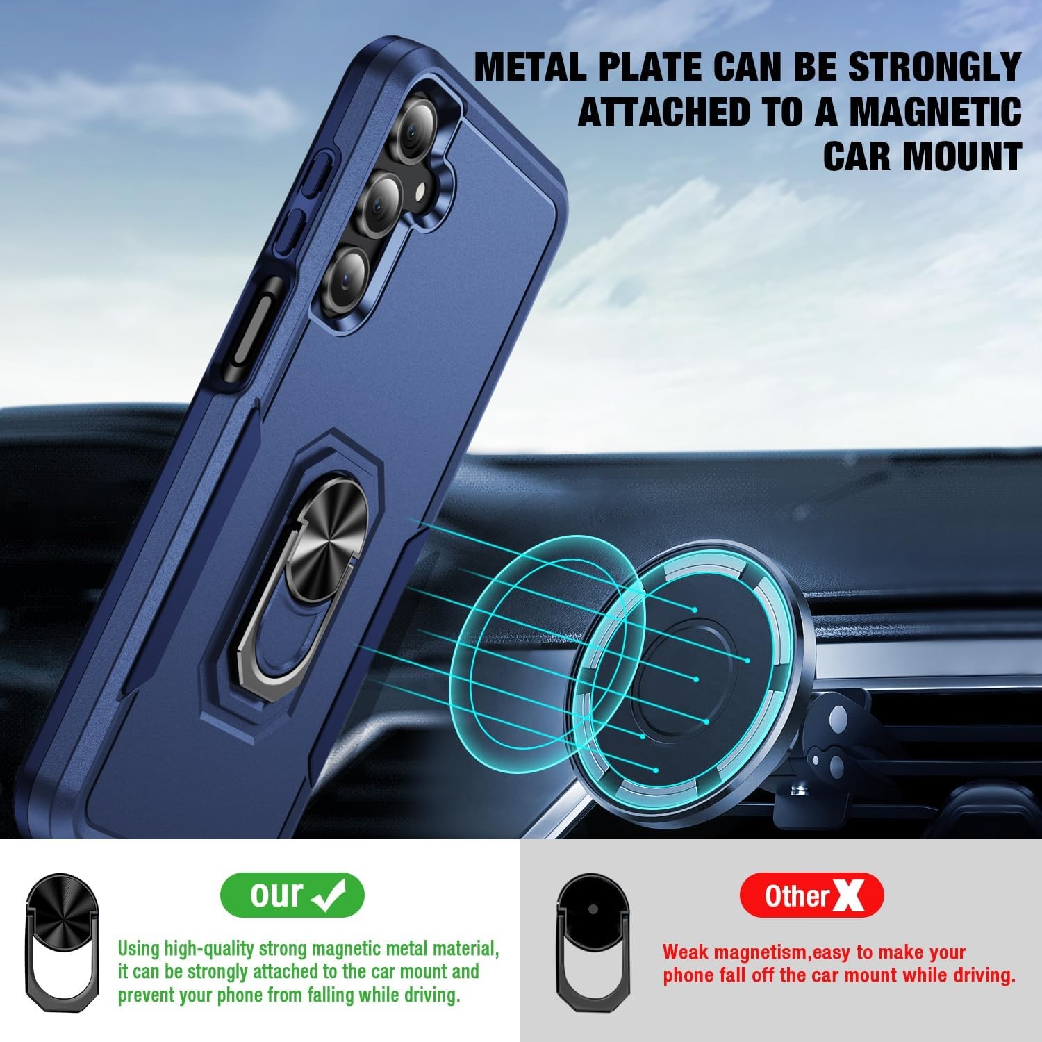 Durable Dark Blue Case for Samsung Galaxy A16 5G with 2X Tempered Glass Protecto