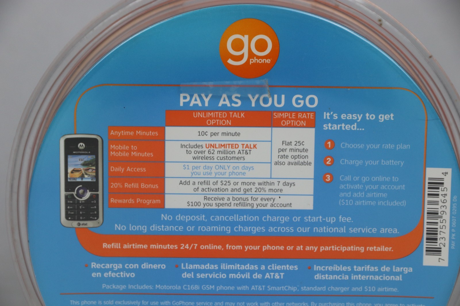 Rare Prototype Packaging Sample Motorola C series C168i Pay As You Go Phone