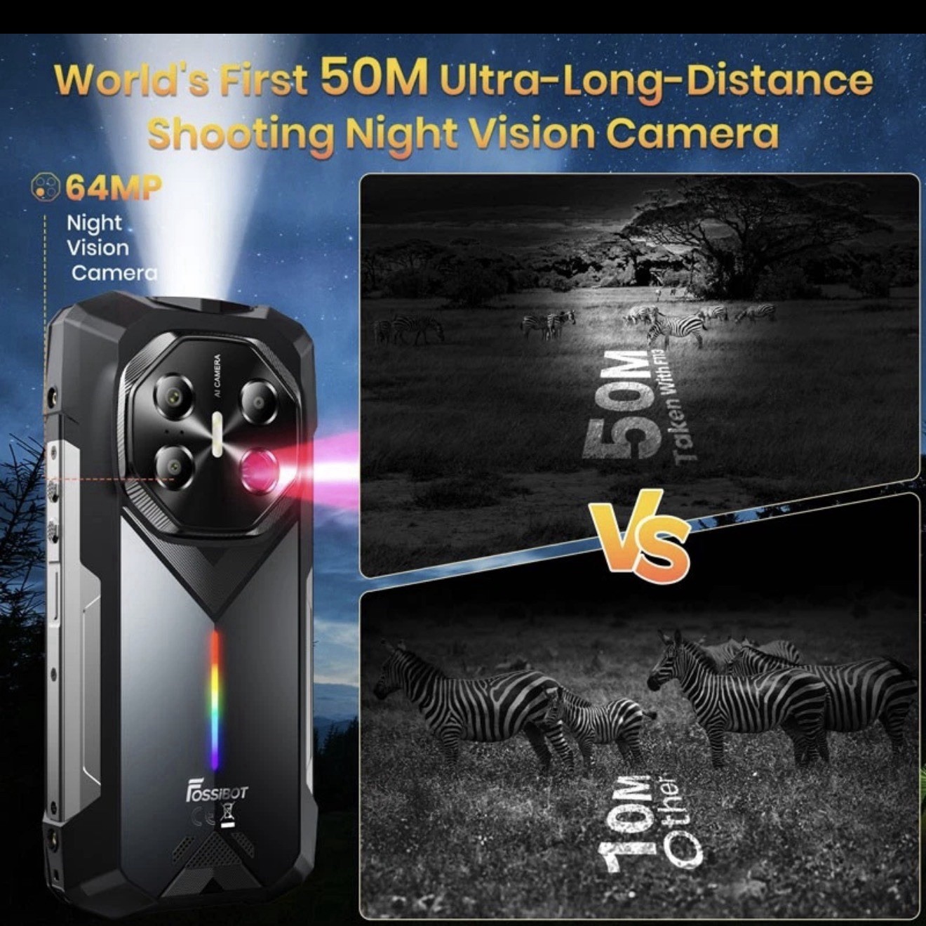 6.78″ FOSSiBOT F113 5G Rugged Smartphone Android 15 Night Vision Outdoor 36+256G