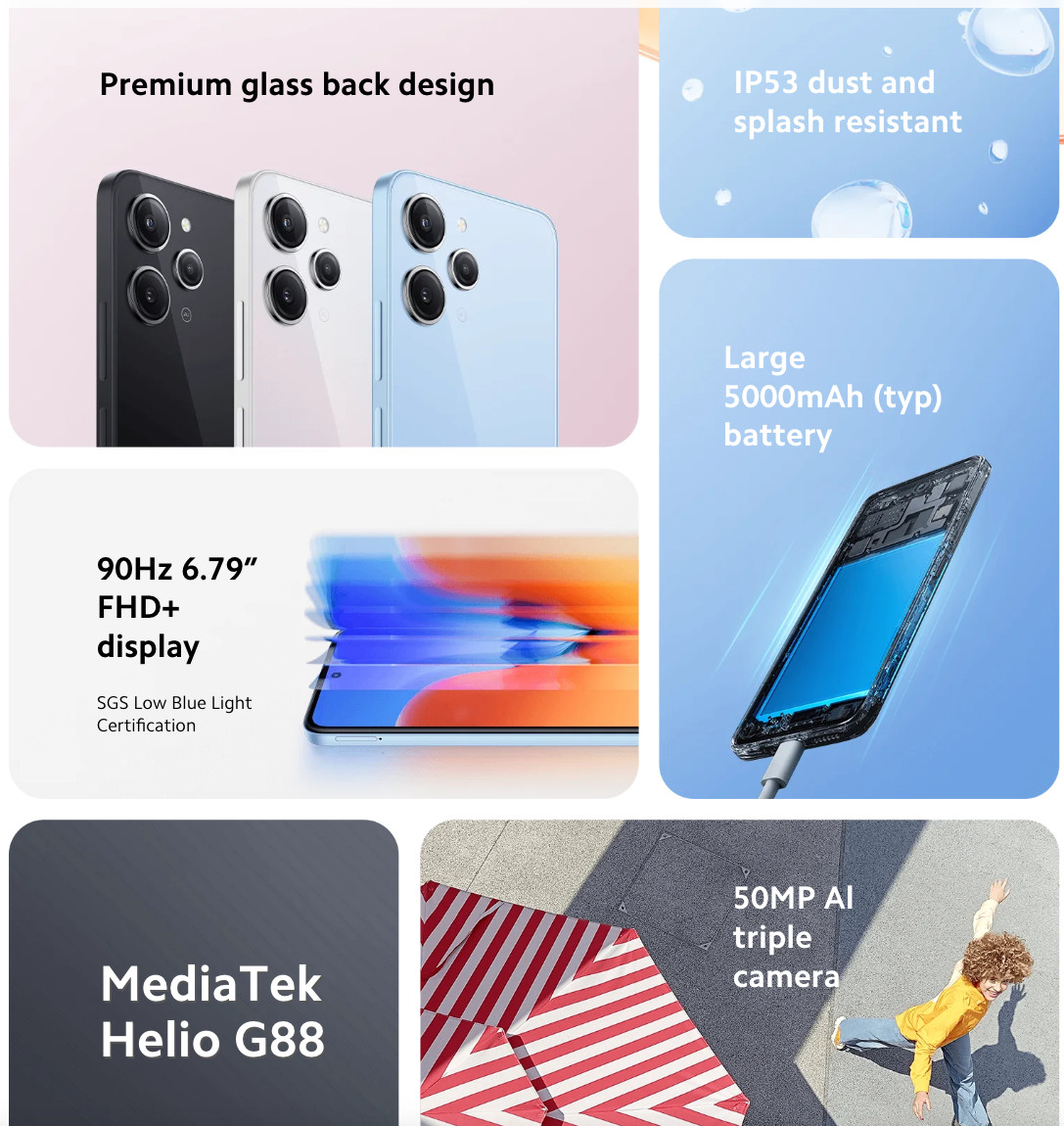 Xiaomi Redmi 12 5G Ice White – 8GB RAM – 256GB ROM – China Version – NEW SEALED