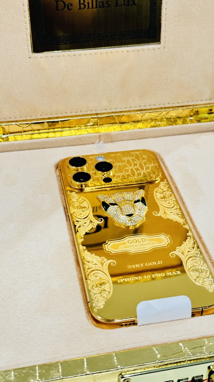 CUSTOM 24k Gold Plated Apple iPhone 15 Pro Max Engraved Diamond PANTHER 1TB