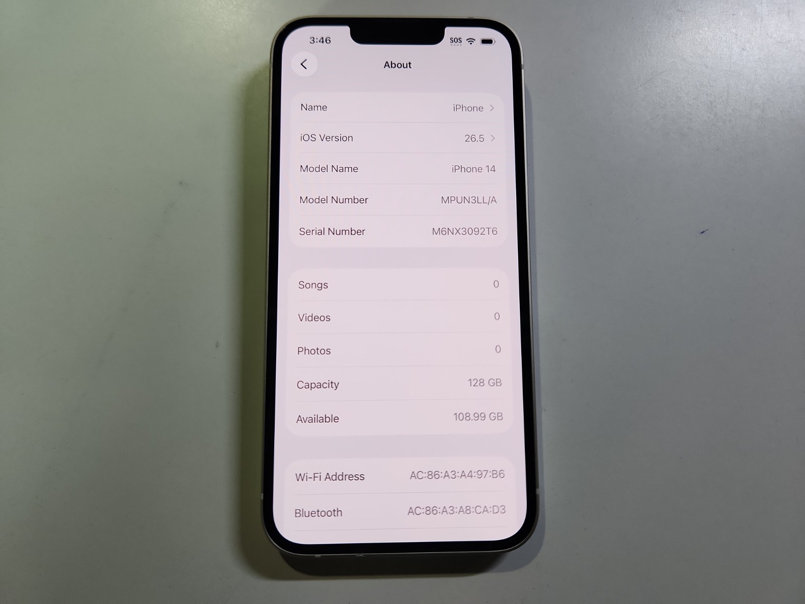 Apple iPhone 14 eSIM 128GB Starlight Unlocked Clean IMEI BH=100% charged 26 time