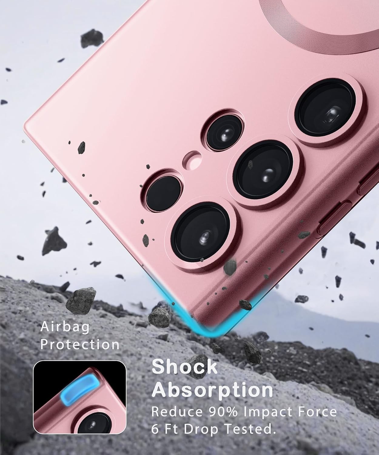 Camera Lens Protector & Magnetic Case for Samsung Galaxy S23 Ultra Matte Pink