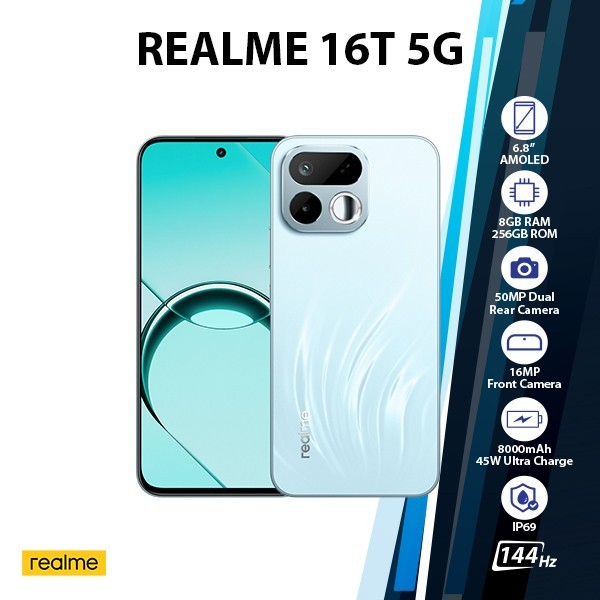 (New) Realme 16T 5G Android Cell Phone (8GB+256GB/GREEN/Dual SIM/Global Ver.)