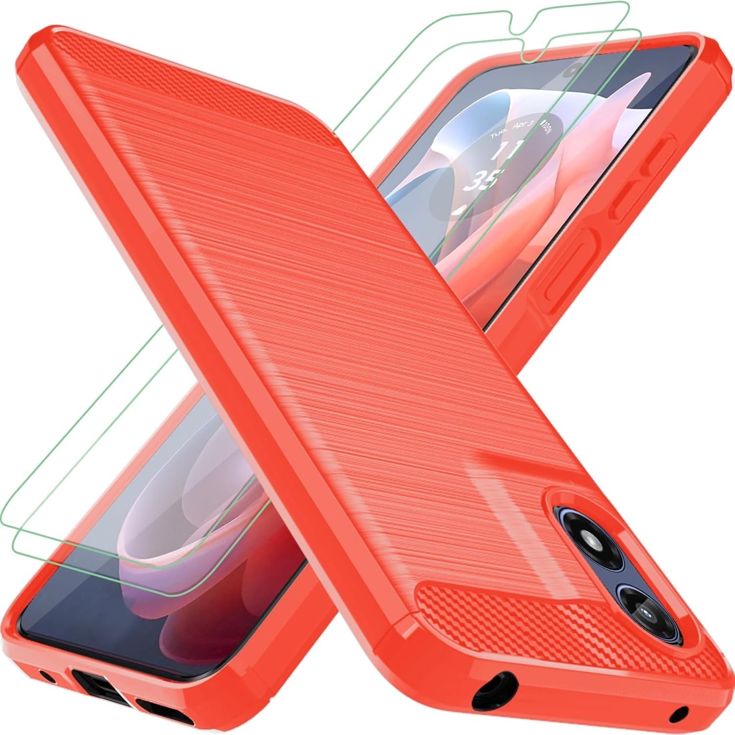 Moto G Play 2024 Case with 2pcs Screen Protector Shock-Absorption TPU Rubber Cov