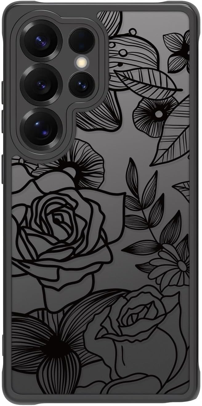 Cute Flower Phone Case for Samsung Galaxy S25 Ultra, Aesthetic Floral Rose Patte