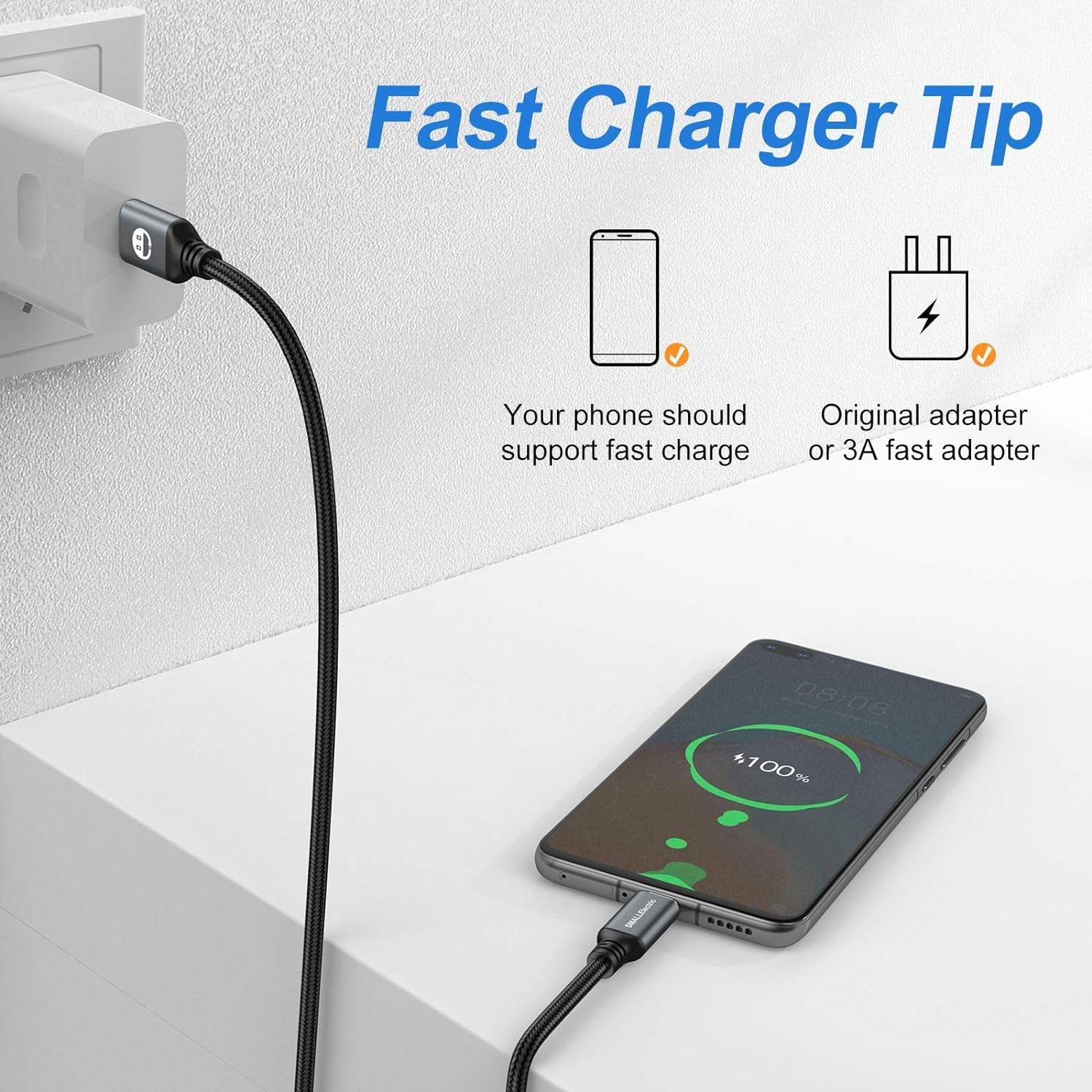 6ft 5-Pack USB Type-C Cable 3A Fast Charger for Samsung S10 & iPhone 17/16