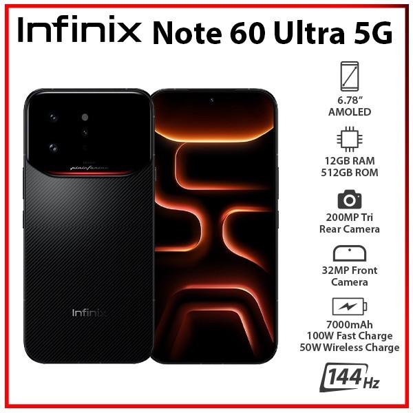 Infinix Note 60 Ultra 5G BLACK 12GB+512GB Dual SIM Unlocked Android Mobile Phone