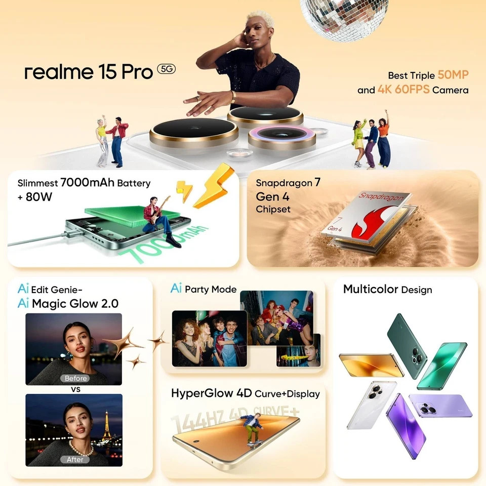 realme 15 Pro 5G (PUPLE 12GB RAM, 256GB) Snapdragon 7 Gen 4 Global Version.
