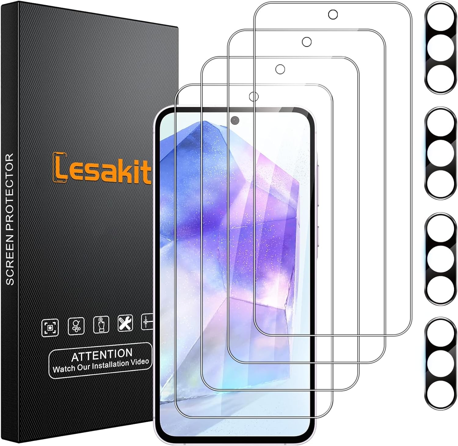 4PCS Screen Protector & Camera Lens Protector for Samsung Galaxy A55 5G 9H Hardn