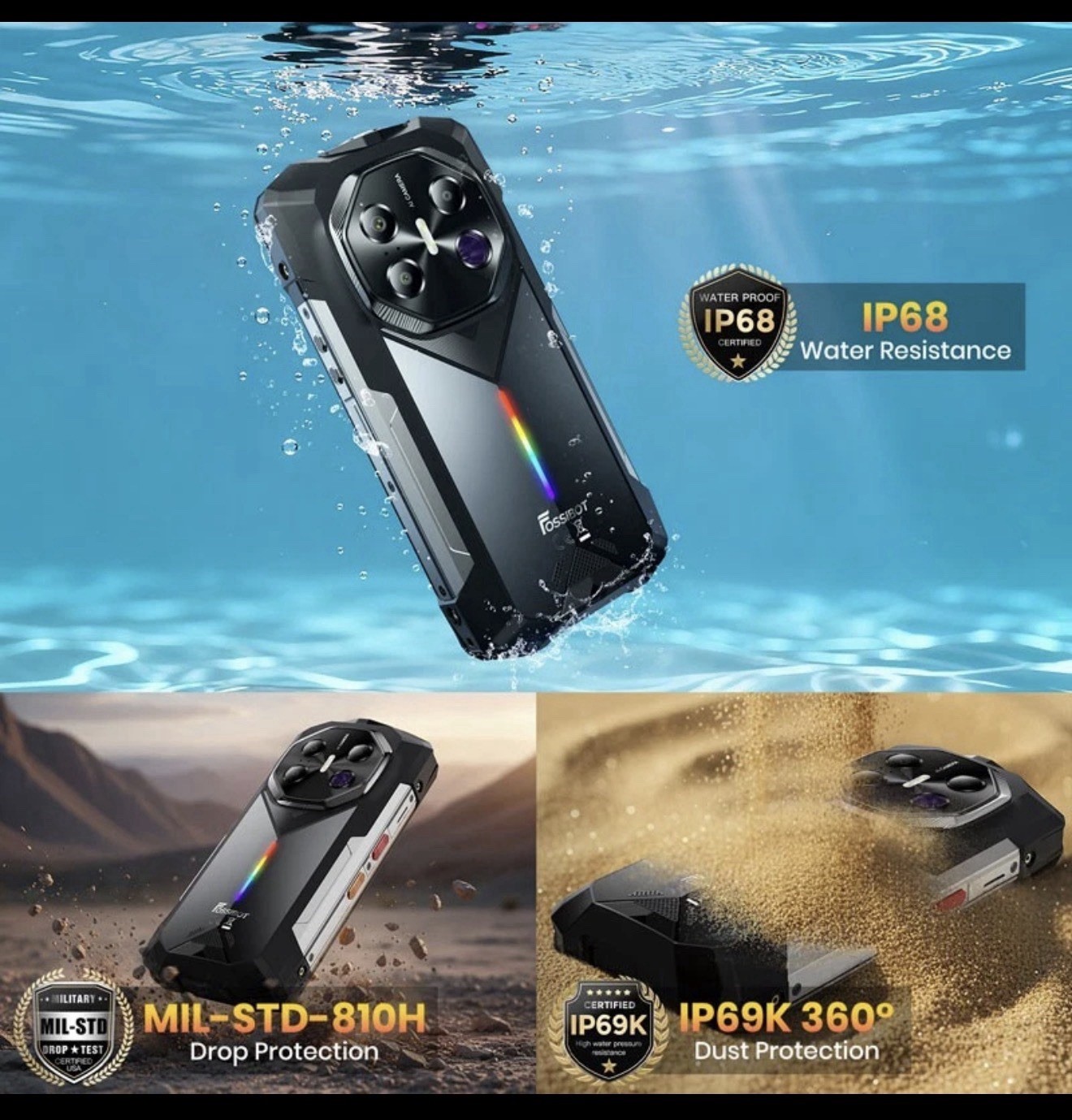 6.78″ FOSSiBOT F113 5G Rugged Smartphone Android 15 Night Vision Outdoor 36+256G