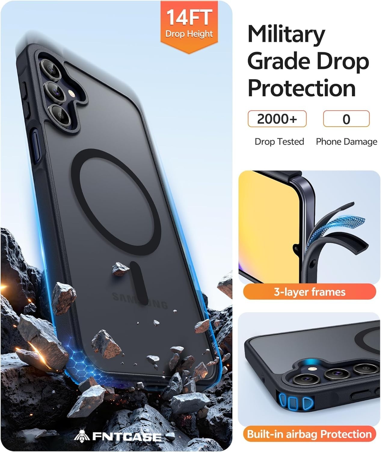 For Samsung Galaxy A15 Case With Military Grade Shockproof, 1x Tempered Glass