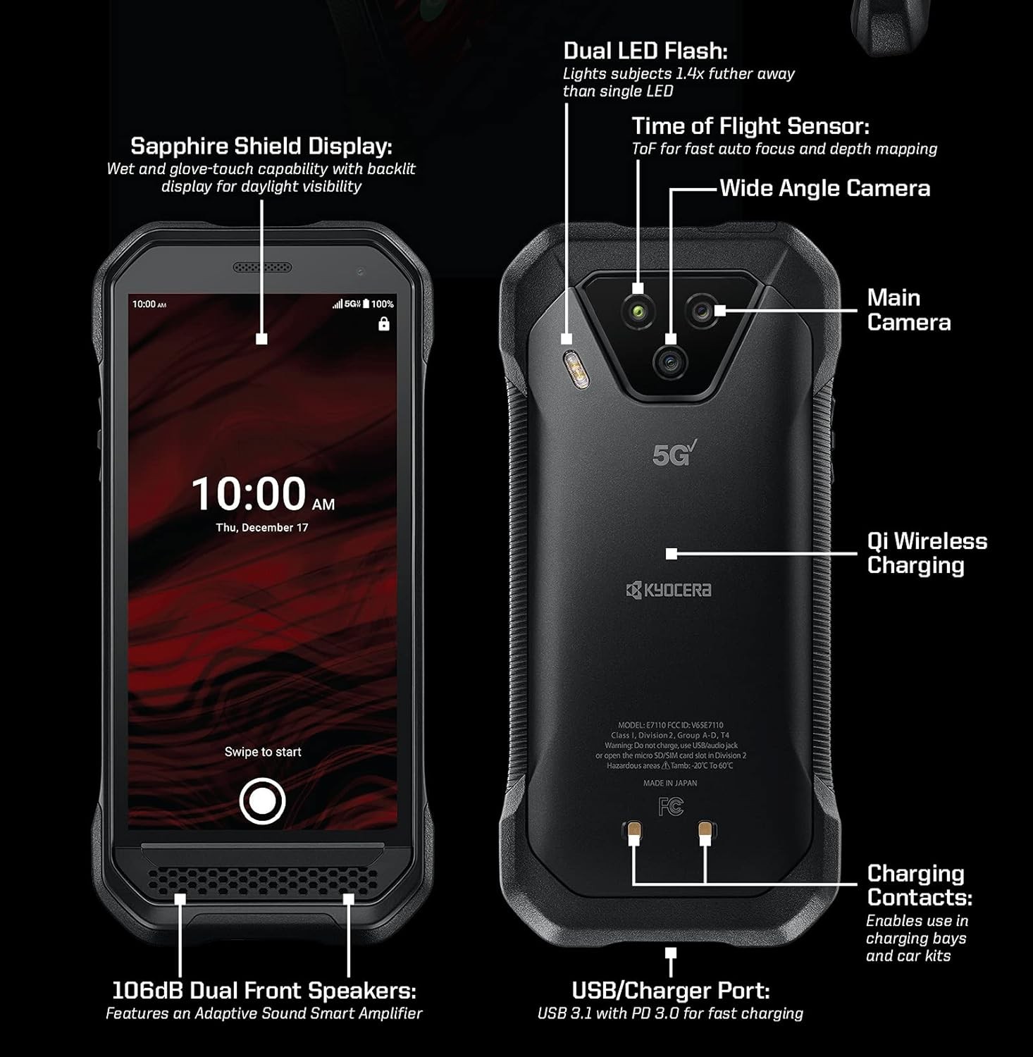 Kyocera DuraForce Ultra 5G UW 5.45″ 128GB 24MP VERIZON GSM Unlocked (E7110)