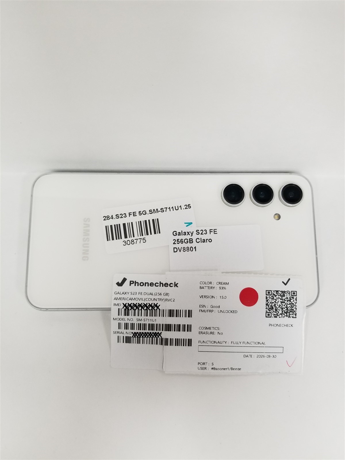 Samsung Galaxy S23 FE 256GB Cream SM-S711U1 (Claro) Fully Functional DV8801