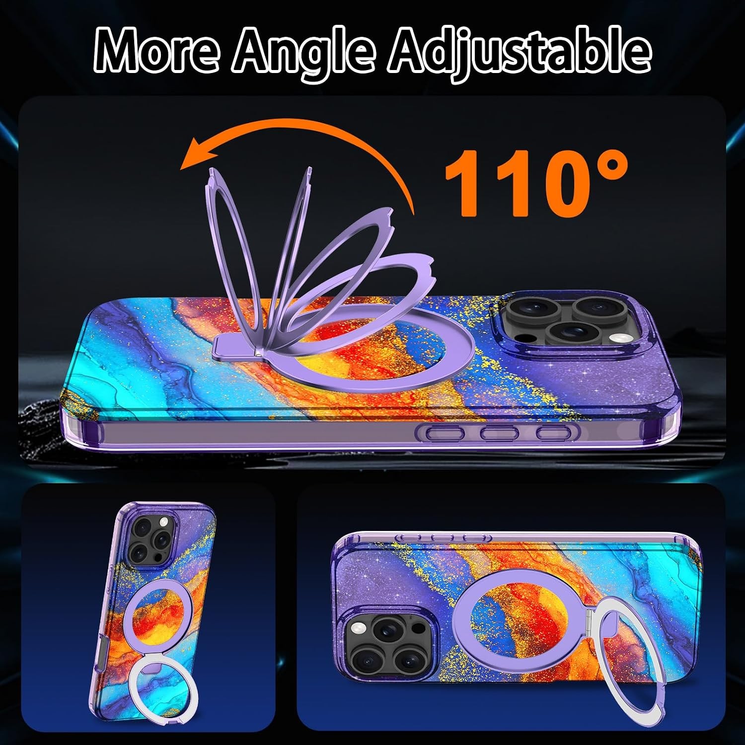 Slim Matte Wavy Frame Case for iPhone 16 Pro Max 6.9″, Orange/Blue, MagSafe Comp