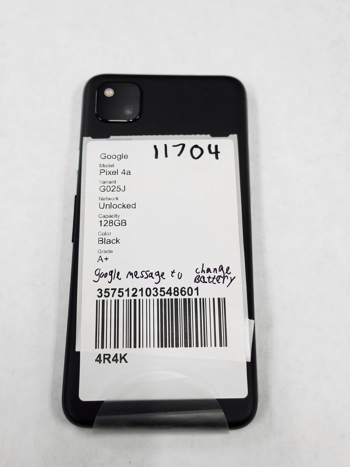 DEFECTIVE – Google Pixel 4a – 128GB – Black – Unlocked – G025J – 11704