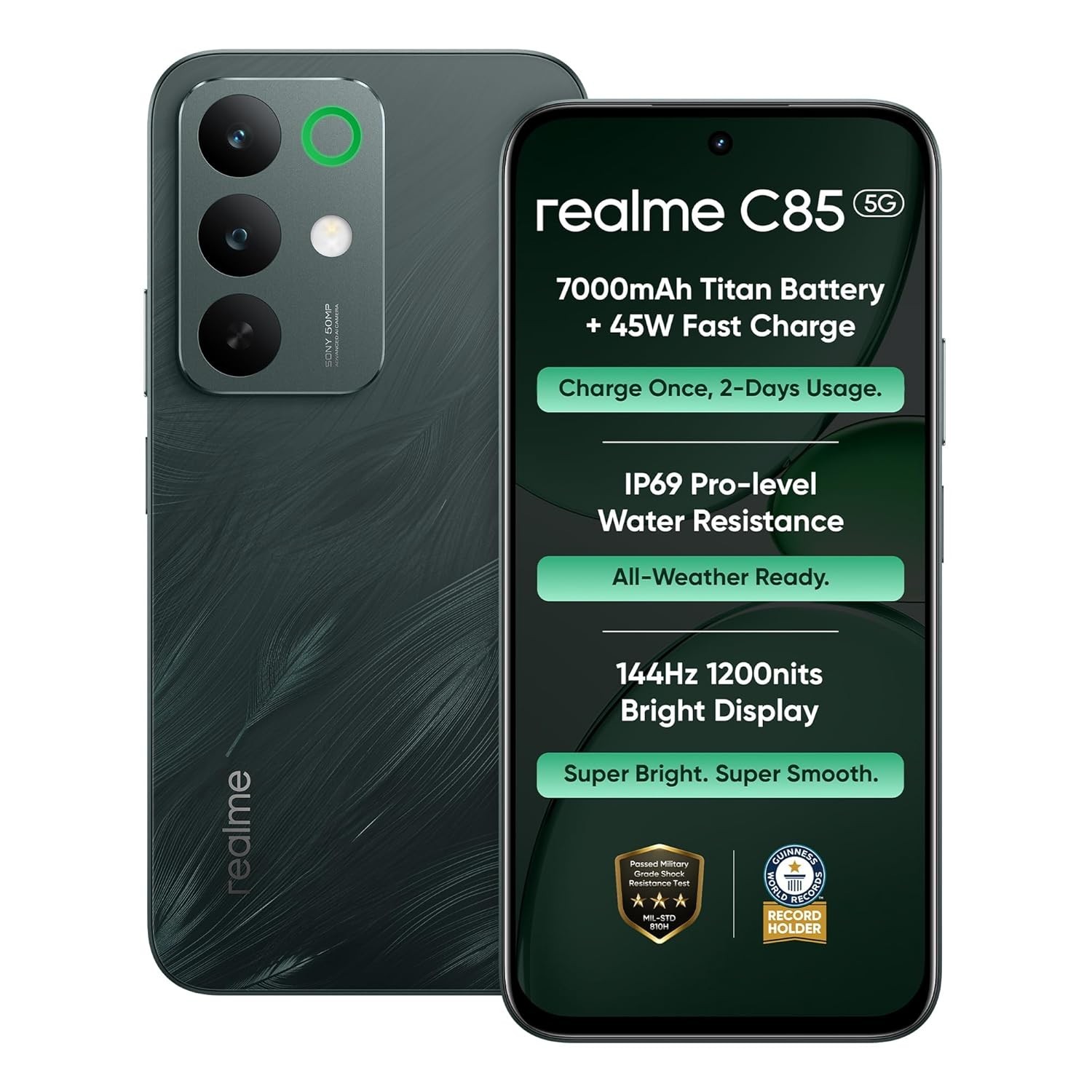 realme C85 5G (Peacock Green, 128.0 GB) (6 GB RAM) Dimensity 6300 Processor