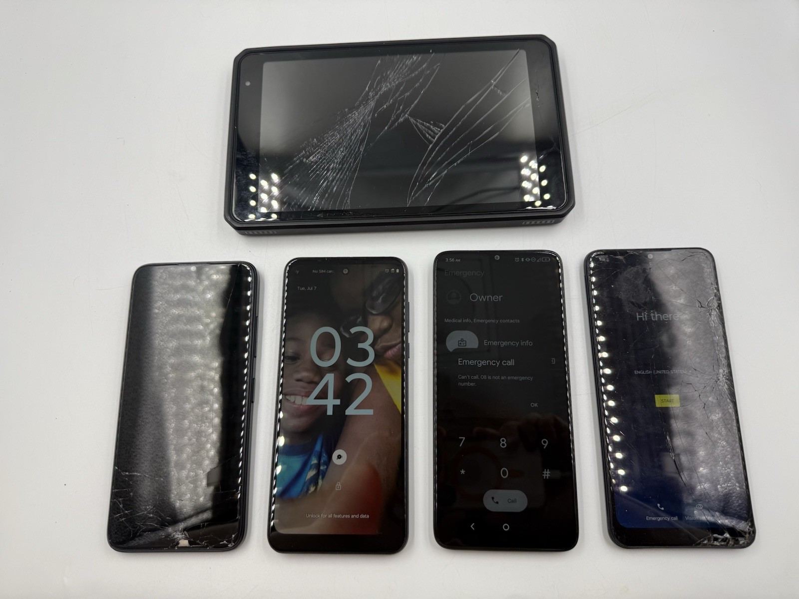 Lot of 4 Smartphones & 1 Tablet – Motorola, TCL, Vortex, BLU – For Parts / As-Is