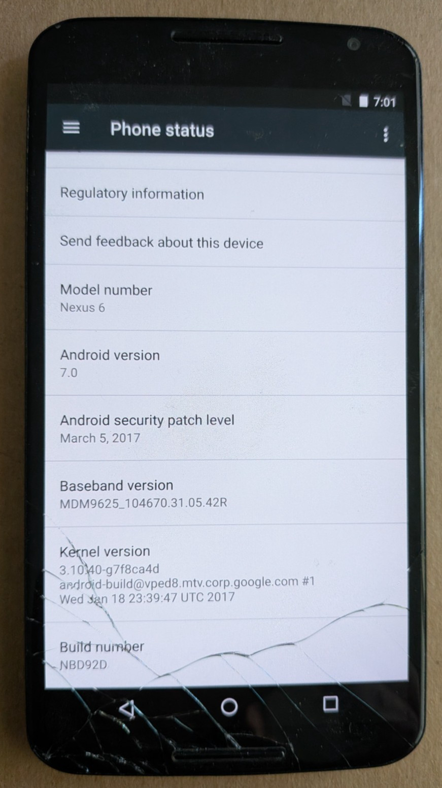 Google Nexus 6 32 GB Midnight Blue Unlocked Fully Functional w/ Cracked Screen