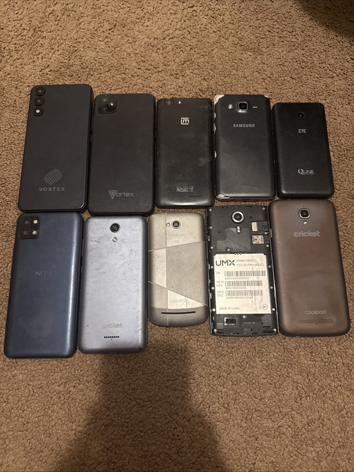 Lot of 10 Phones (Samsung, Vortex, Coolpad, Cricket)