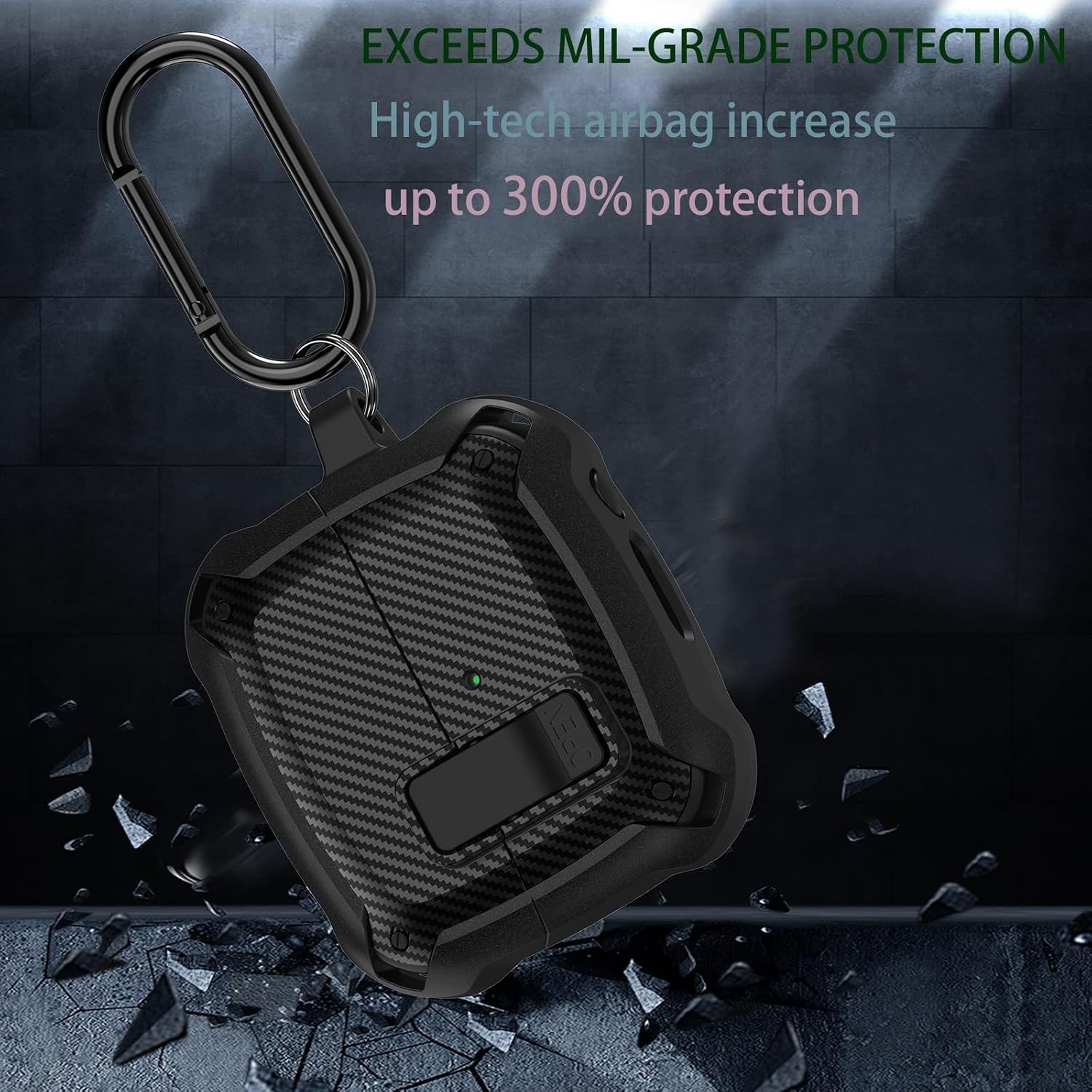 Black Armor Skin Case for Samsung Galaxy Buds 3 Pro/Bud3 with Lock Clip for Men