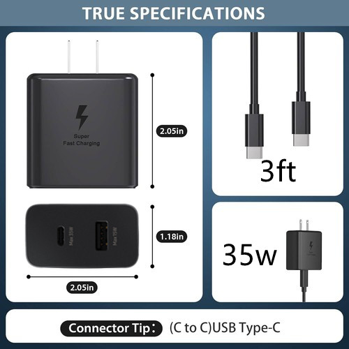 35W Super Fast Charger Duo Wall Charger USB-C Type C & Cable For Samsung Android