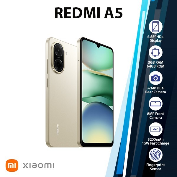 Xiaomi Redmi A5 Android Cell Phone (3GB+64GB/GOLD/Dual SIM/Unlocked/NEW)