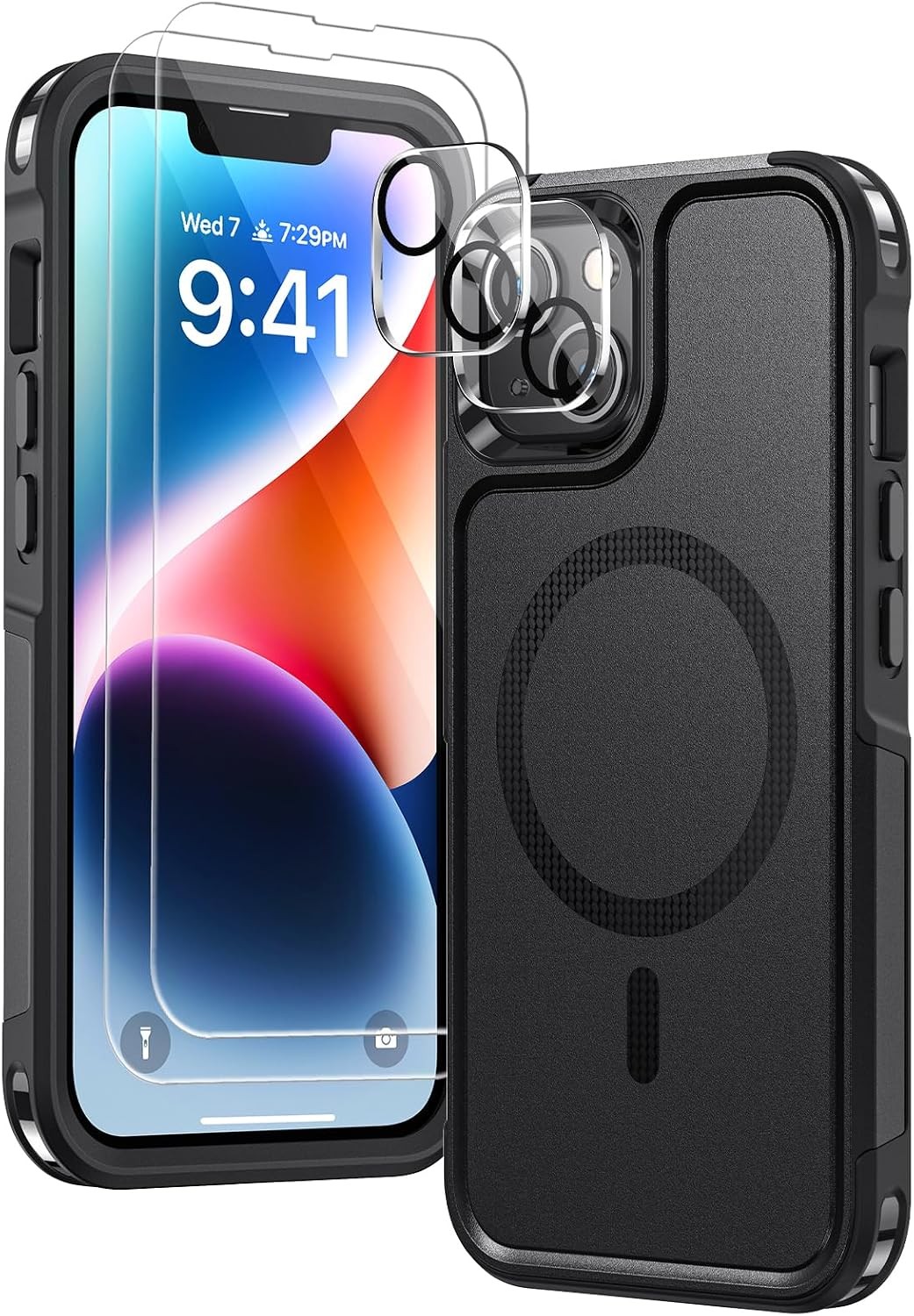 Magnetic for iPhone 14 Case with 2 Tempered Glass Screen Protector and Camera Le