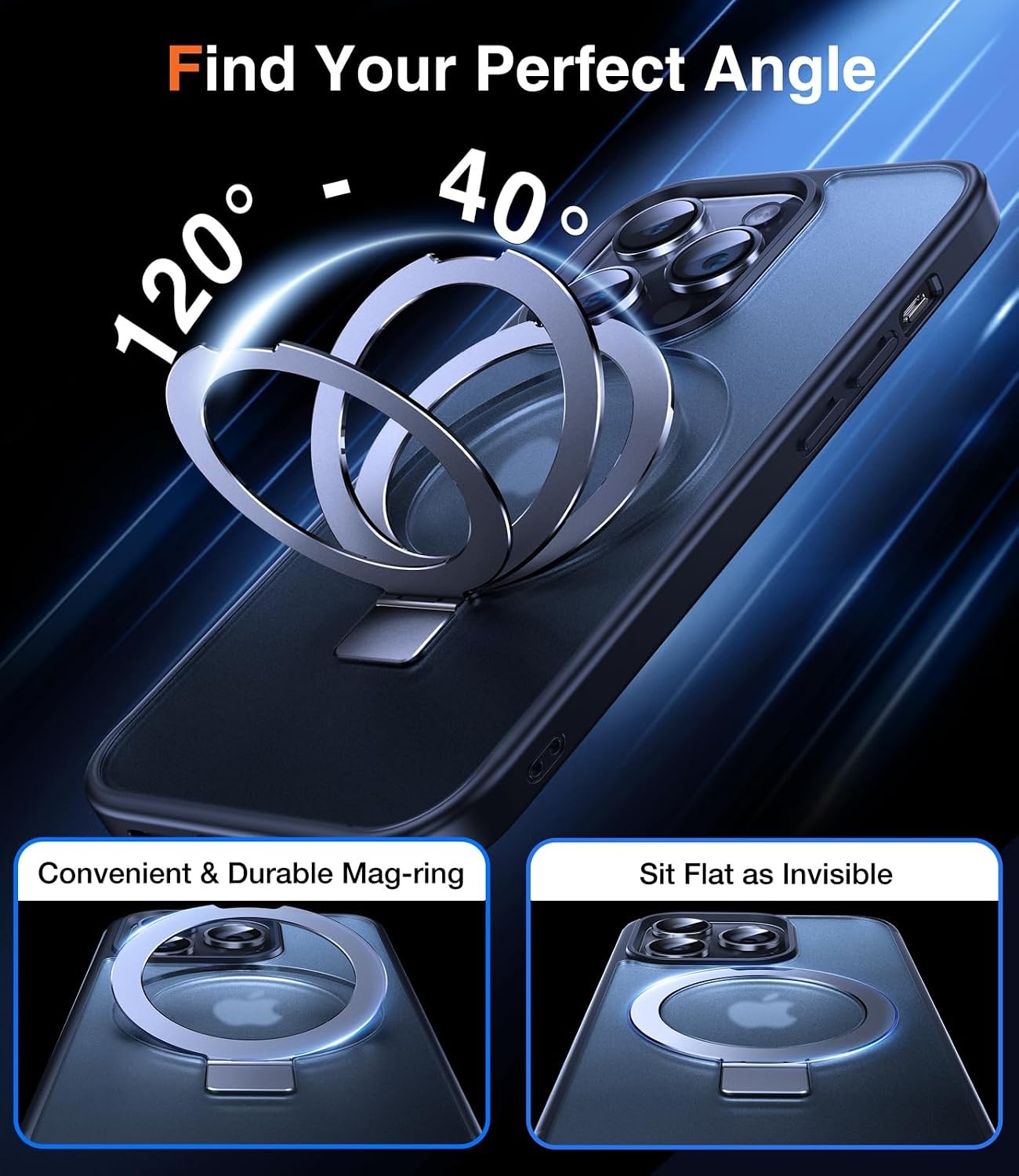 3-in-1 Magnetic Kickstand Ring Holder for iPhone 14 Pro Max Case Stand Cover