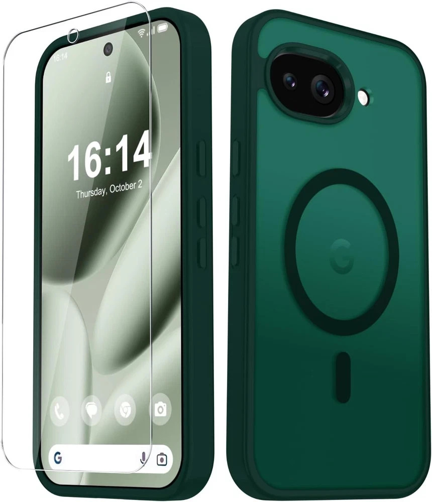 Google Pixel 10a Case, Matte Magnetic Phone Cover with 1 Screen Protector, Dark