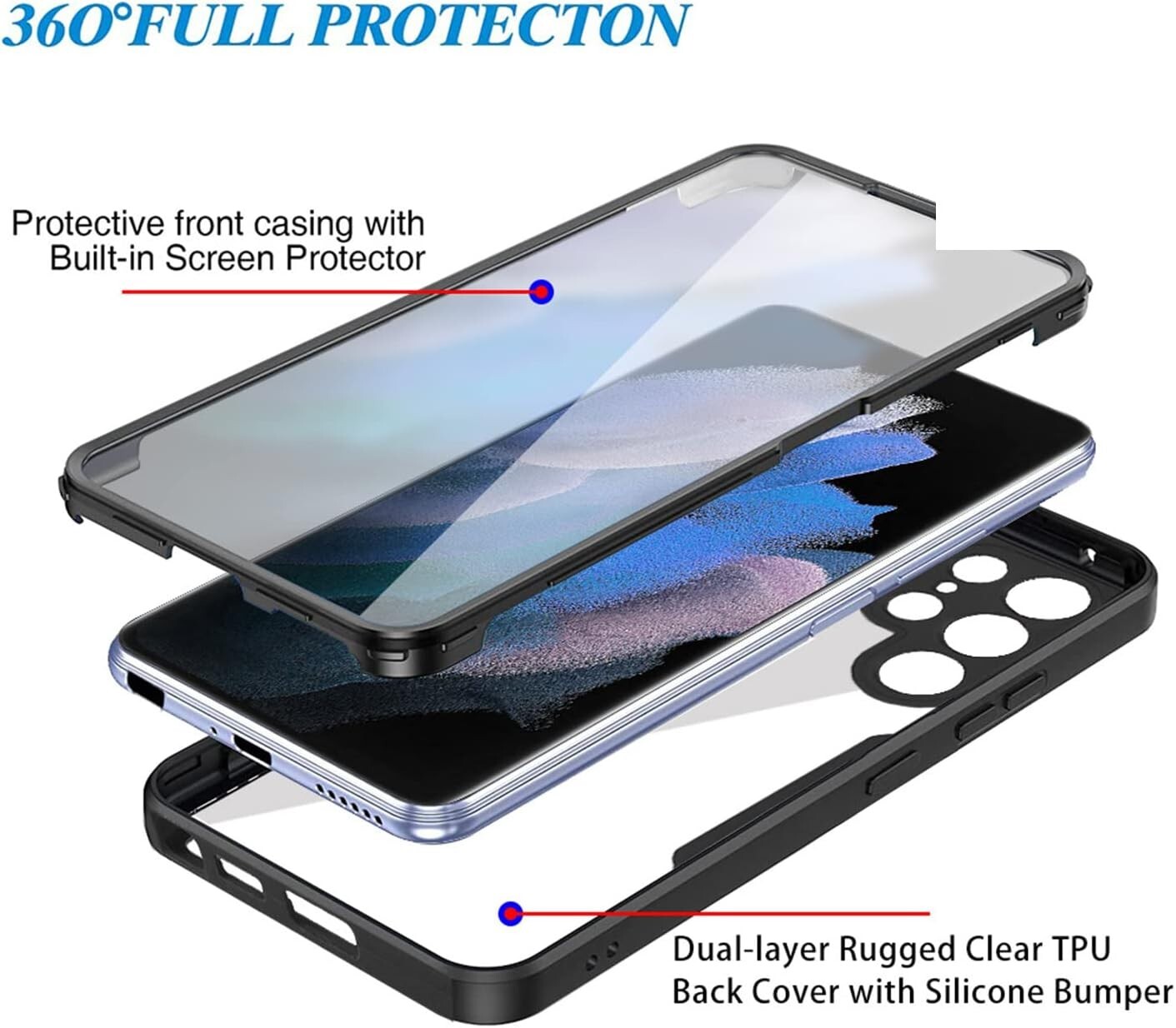 Samsung Galaxy S22 Ultra Case Clear Hard Back Shockproof Protective Cover Black