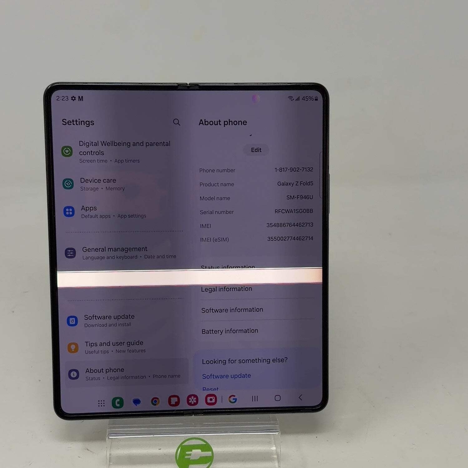 Broken Unlocked Samsung Galaxy Z Fold5 256GB SM-F946U Bright Spots